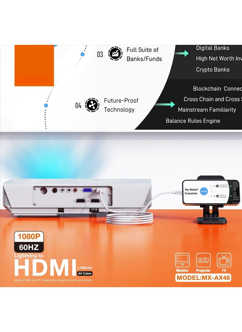 MOXOM Lightning To HDMI 1.5 Meter Digital AV Cable to Connect to Monitor, Projector, TV, etc MX-AX48 White  - Image 4