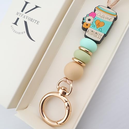 MyfavoriteK Coffee Cup Teacher Lanyard ID Badge Holder and Keys, Soft Beads Lanyard for Women Work Students (Sumer) - Image 3