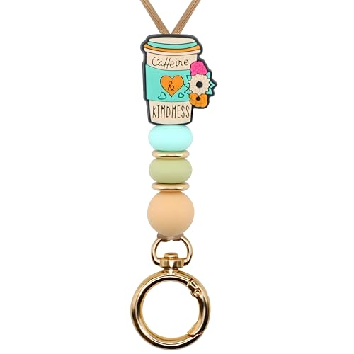 MyfavoriteK Coffee Cup Teacher Lanyard ID Badge Holder and Keys, Soft Beads Lanyard for Women Work Students (Sumer) - Image 1