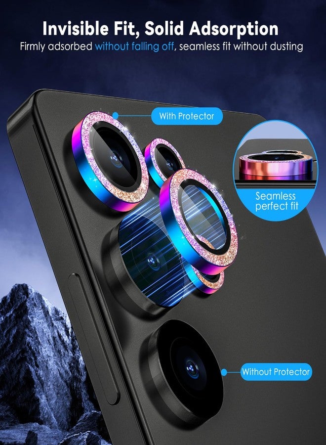 CloudValley for Samsung Galaxy S25 Ultra Camera Lens Protector Bling, 9H Tempered Glass + Aluminum Alloy Lens Protective Ring [Glitter Decoration] Ultra-HD Tempered Glass Cover,Glitter Titanium Colorful - Image 4