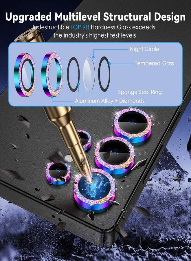 CloudValley for Samsung Galaxy S25 Ultra Camera Lens Protector Bling, 9H Tempered Glass + Aluminum Alloy Lens Protective Ring [Glitter Decoration] Ultra-HD Tempered Glass Cover,Glitter Titanium Colorful - Image 2