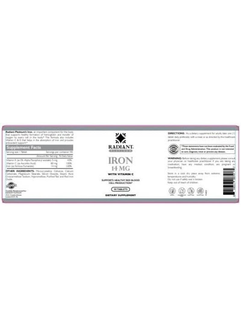 Radiant Platinum Iron 14Mg With Vitamin C 90 Tabs - Image 2