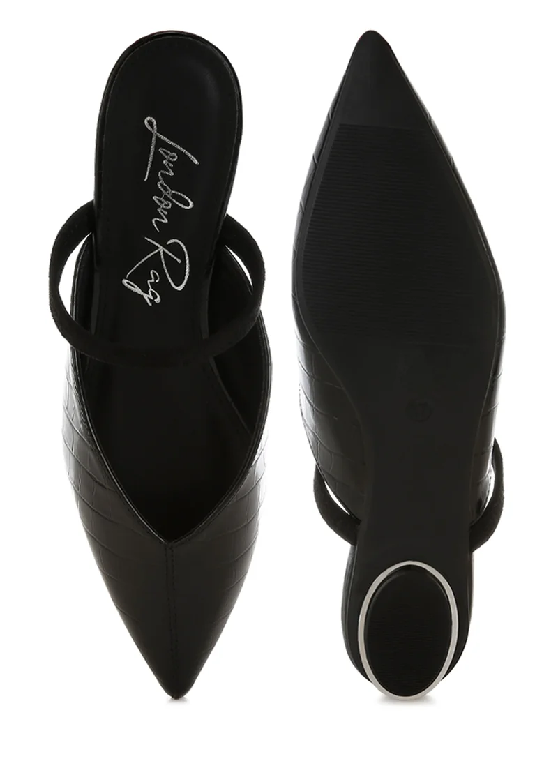 London Rag Fantasy Heel Croco Mules in Black