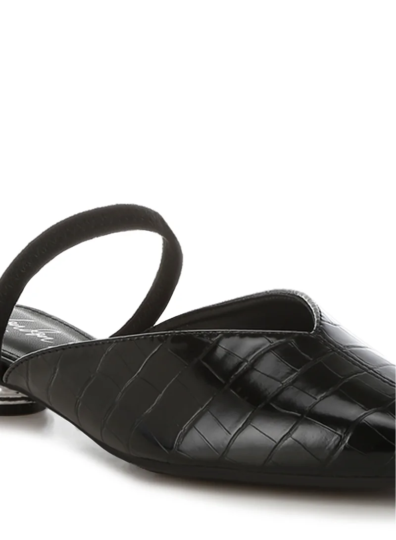 London Rag Fantasy Heel Croco Mules in Black