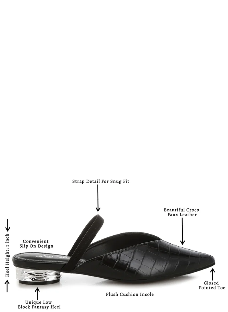 London Rag Black Fantasy Heel Croco Mules in Black for Women | Best Price UAE