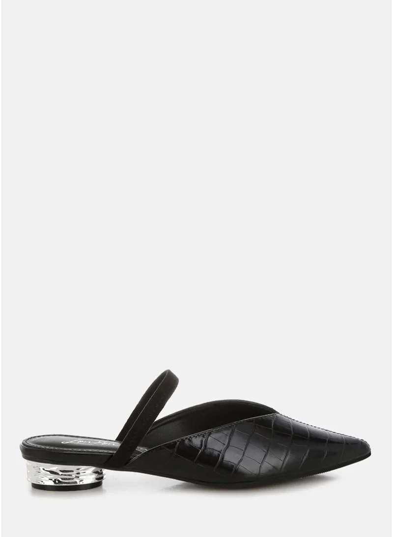 Fantasy Heel Croco Mules in Black
