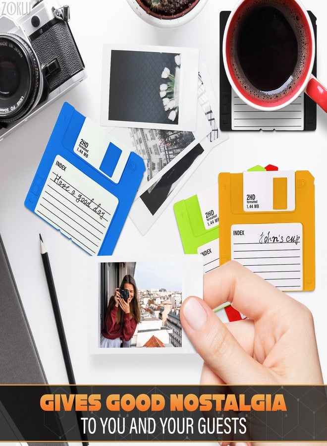 ZOKLU Floppy Disk Coasters Set of 6 - Funny Coasters for Drinks, Protects Surfaces from Hot Drinks - Retro Floppy Disk Design for Home & Office Desk Decor, Gifts for Tech Fans - Image 5