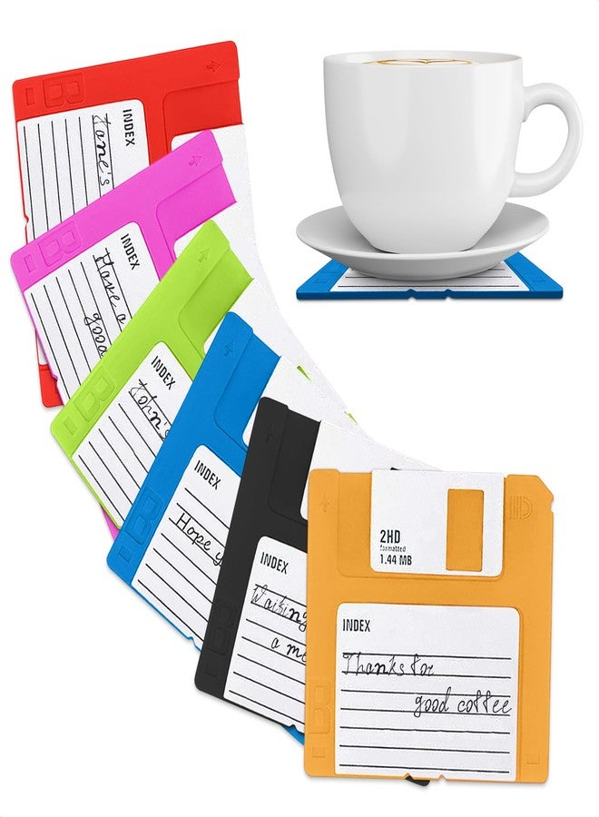 ZOKLU Floppy Disk Coasters Set of 6 - Funny Coasters for Drinks, Protects Surfaces from Hot Drinks - Retro Floppy Disk Design for Home & Office Desk Decor, Gifts for Tech Fans - Image 1