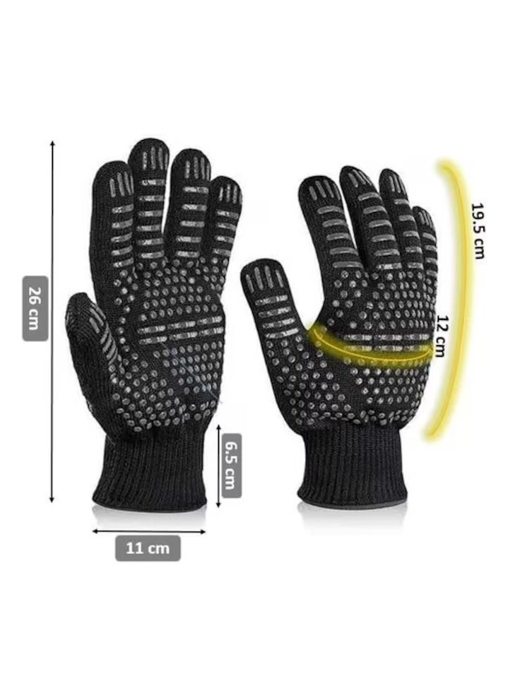 AtrauX BBQ Gloves, Heat Resistant Grilling Non-Slip Oven Gloves with Fingers, Outdoor Cooking Mitts for Barbecue Cooking - 1 Pair (26 cm)  - Image 2