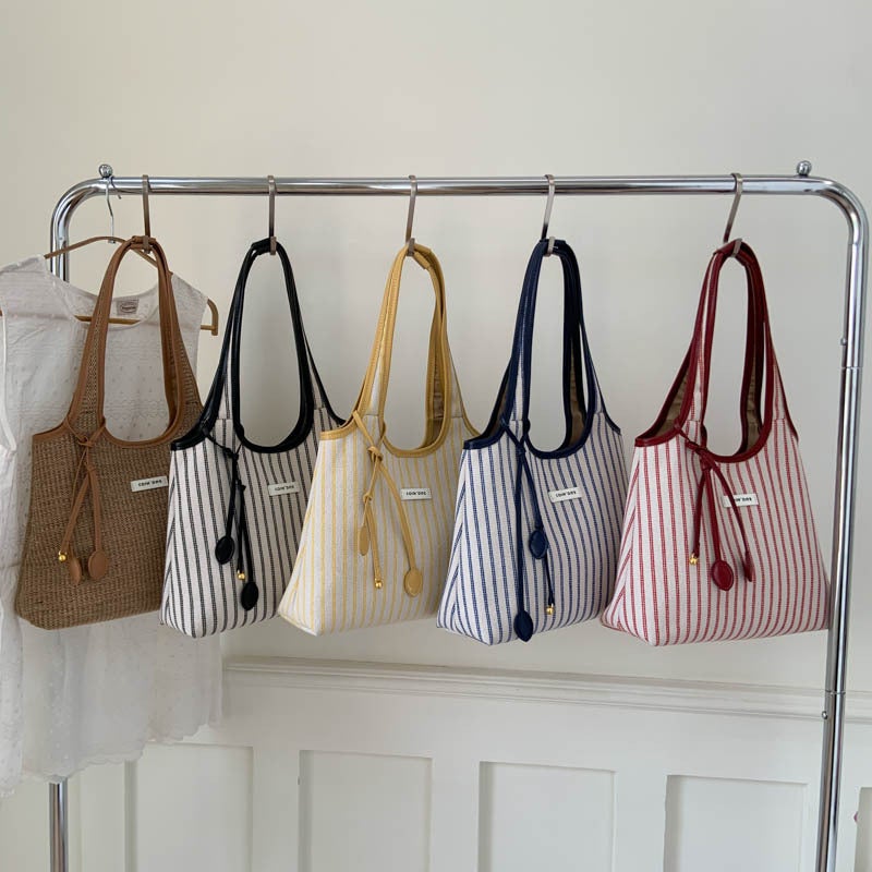 Women's Canvas Striped Tote Shoulder Bag - Image 1