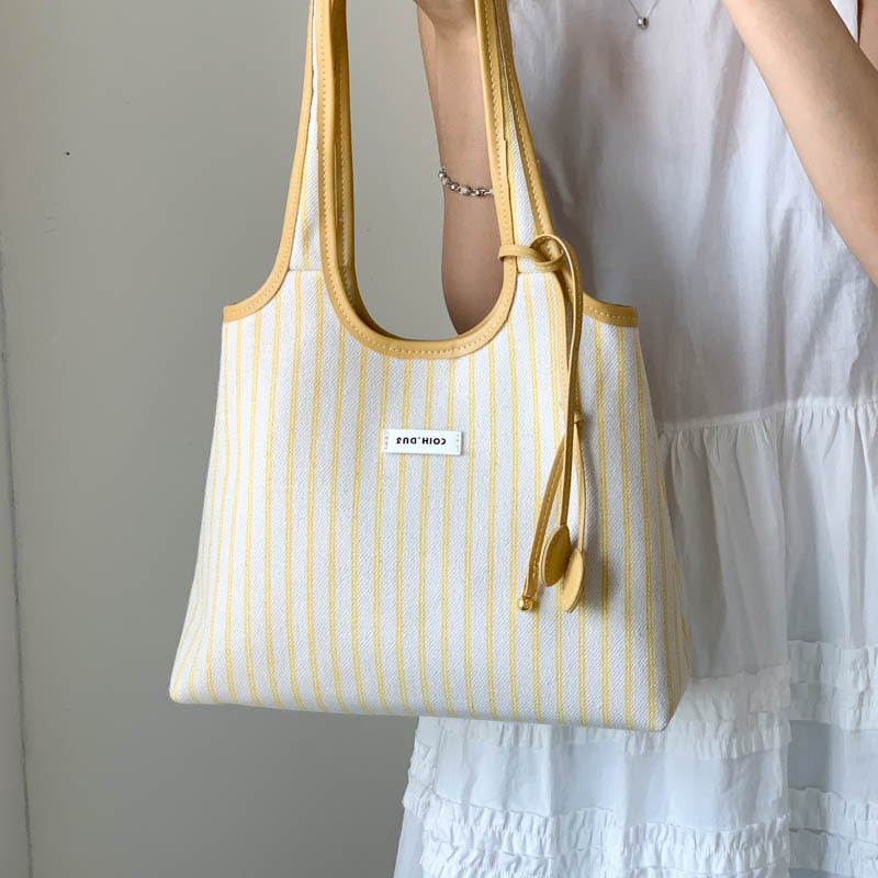 Women's Canvas Striped Tote Shoulder Bag - Image 2