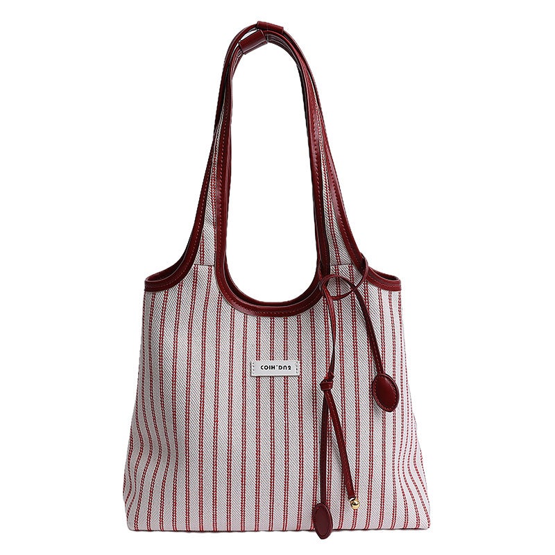 Women's Canvas Striped Tote Shoulder Bag - Image 3