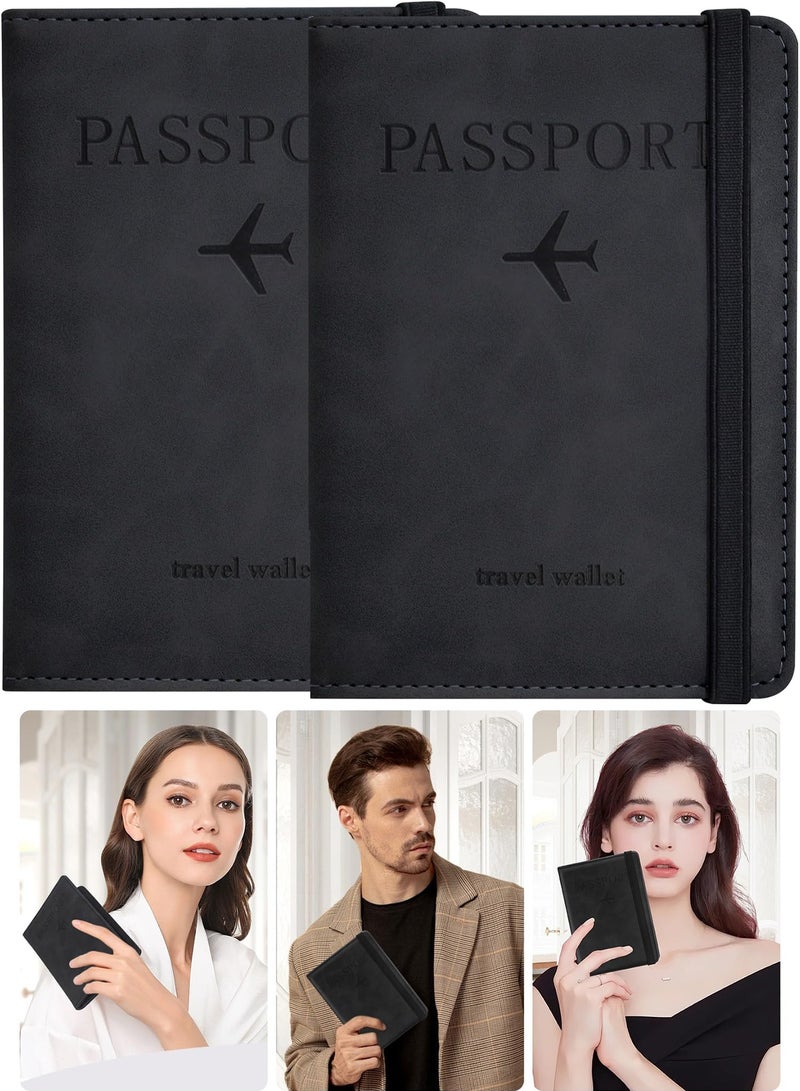2 Pack Passport Holder for Travel Essentials, Passport Wallet Cover Case for Travel Must Haves Accessories,Passport Book Holders for Women and Men Black  - Image 1