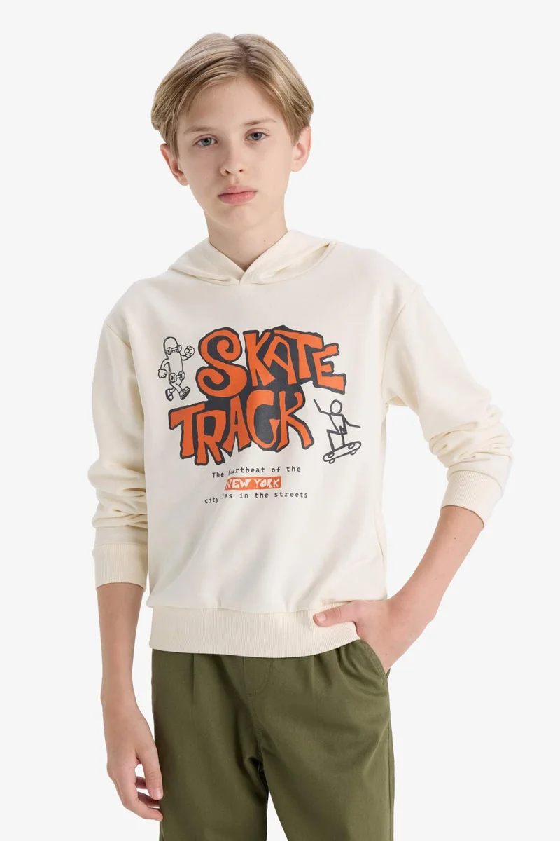 DeFacto Boy Hooded Printed Sweatshirt