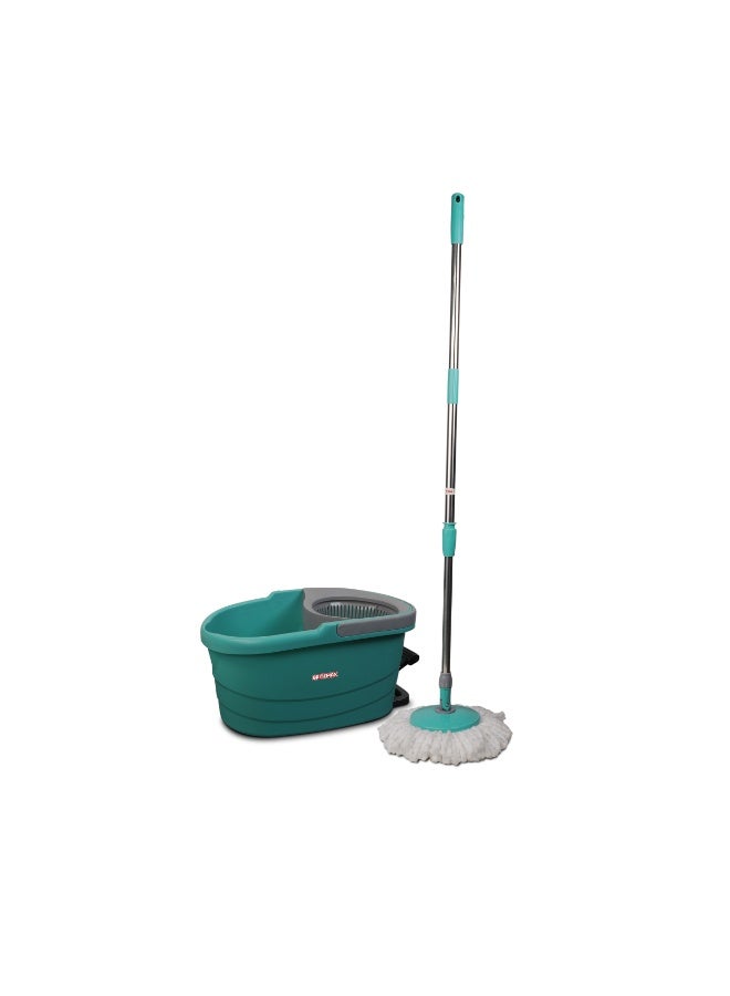 Spin Mop & Bucket Set with Foot Pedal, 12L Capacity, Adjustable Telescopic Handle, Reusable Microfiber Mop, BM576, Green