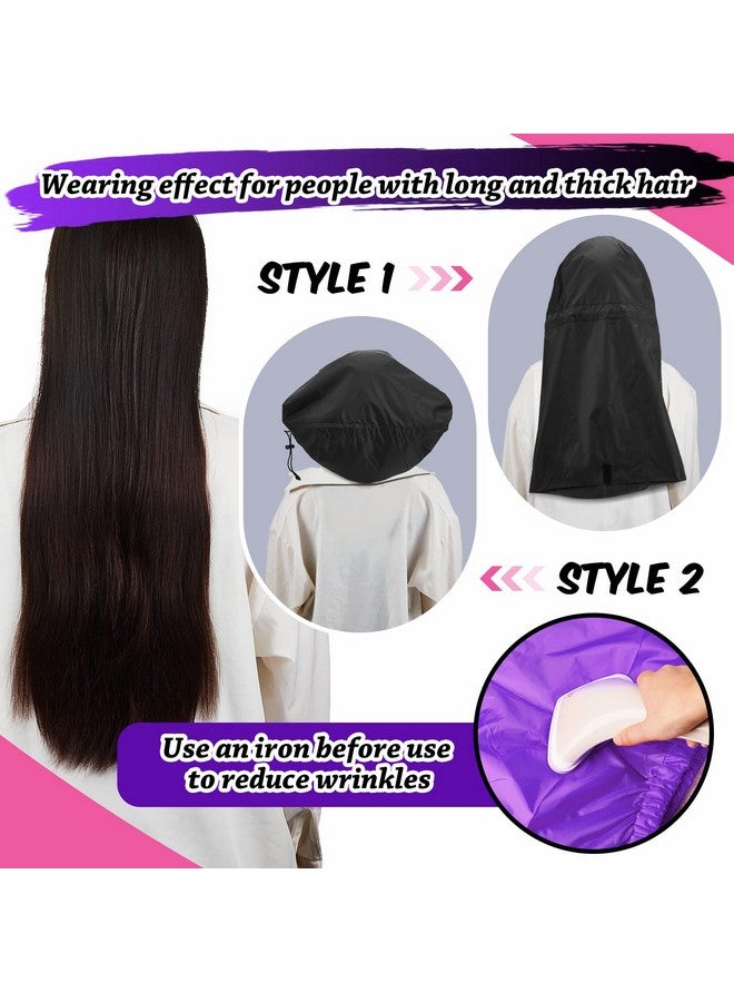 Satinior Braid Shower Cap Large Jumbo For Adjustable And Foldable With Drying Loop Extra Big Plastic Long Curly Hair Braids (Black Purple) - Image 3