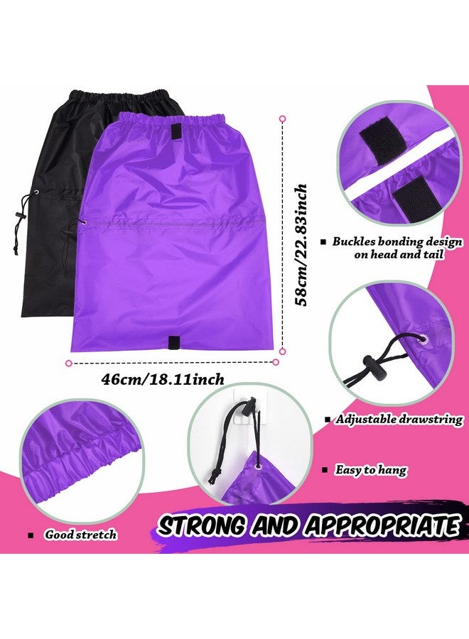 Satinior Braid Shower Cap Large Jumbo For Adjustable And Foldable With Drying Loop Extra Big Plastic Long Curly Hair Braids (Black Purple) - Image 2