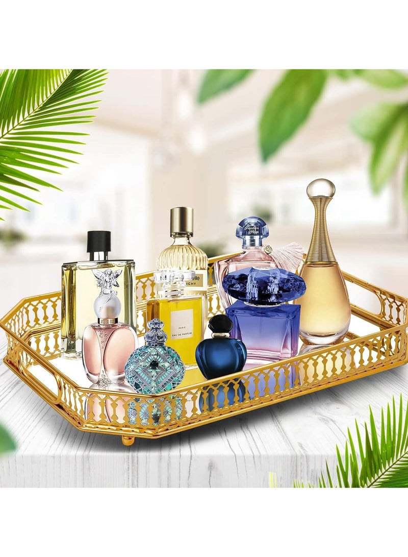 TOMSHOO صينية ديكور صينية تقديم كبيرة بمقابض صواني قهوة لطاولة القهوة صينية ديكور طاولة القهوة، صواني حمام للطاولة صينية ذهبية مزخرفة، صينية مرآة وصينية معدنية صينية شاي - Image 1