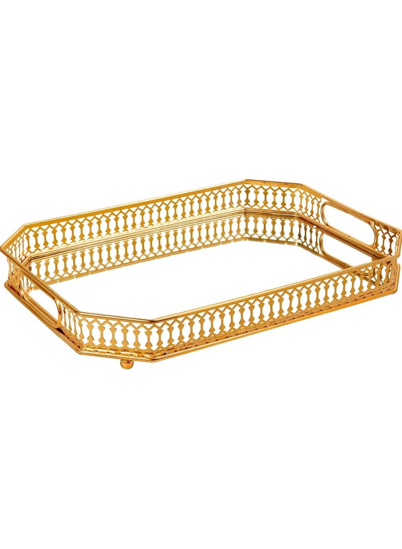 TOMSHOO صينية ديكور صينية تقديم كبيرة بمقابض صواني قهوة لطاولة القهوة صينية ديكور طاولة القهوة، صواني حمام للطاولة صينية ذهبية مزخرفة، صينية مرآة وصينية معدنية صينية شاي - Image 2