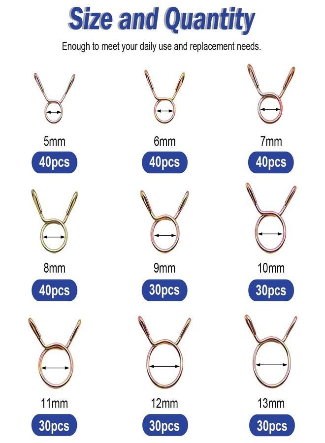 Tnisesm 310Pcs 5-13mm 9 Size Spring Clips Clamps Assortment Kit, Fuel Line Hose Tubing Spring Clips Clamps for Motorcycle Scooter ATV - Image 2