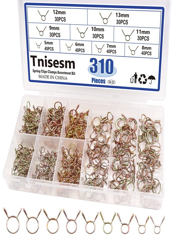 Tnisesm 310Pcs 5-13mm 9 Size Spring Clips Clamps Assortment Kit, Fuel Line Hose Tubing Spring Clips Clamps for Motorcycle Scooter ATV - Image 1