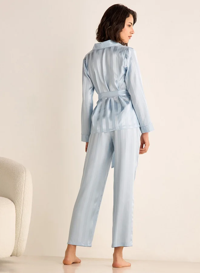 سبلاش فيڤ Striped Jacquard Shirt and Pyjama Set