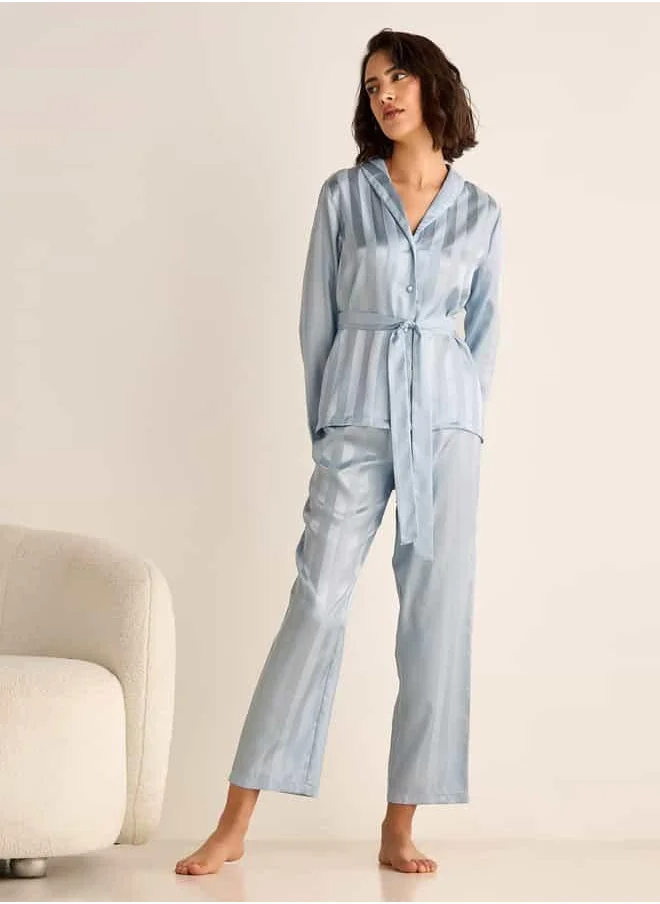 FAV Striped Jacquard Shirt and Pyjama Set