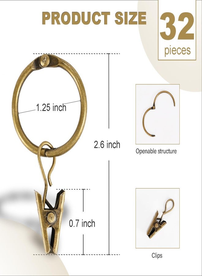 Hanitronic 32 PCS Curtain Rings with Clips, Openable Drapery Metal Clip Rings for Hanging Drapes Decorative Fit Up to 1-inch Windows Rods (1 1/4“ Inner Diameter) - Image 2