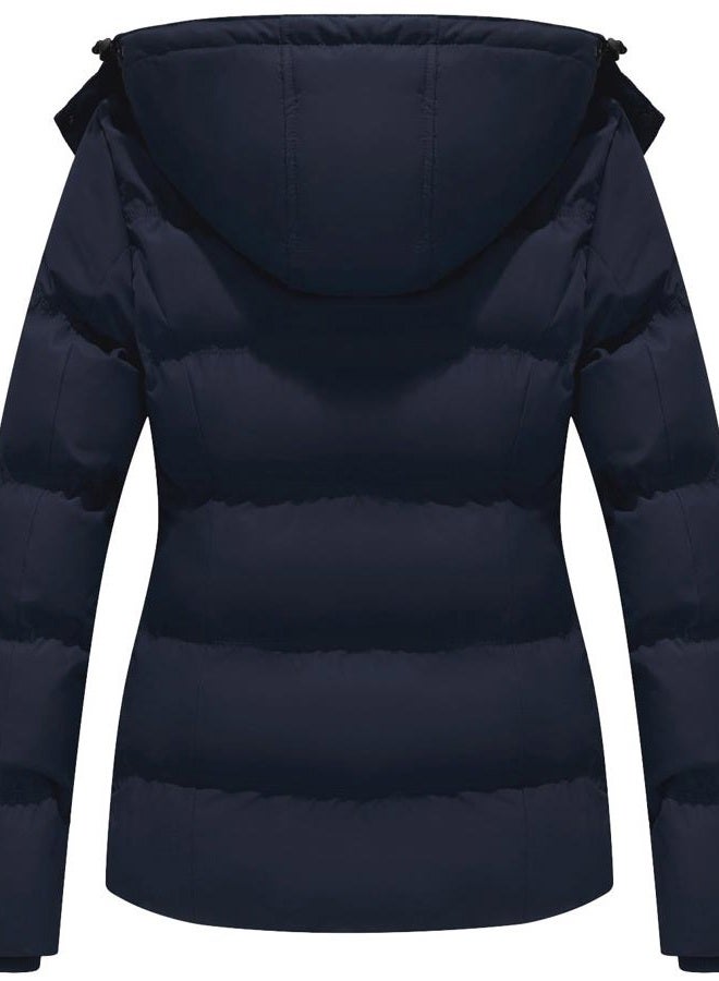 GGleaf Women's Hooded Warm Winter Coat Quilted Thicken Puffer Jacket with Removable Hood, Navy, L - Image 2
