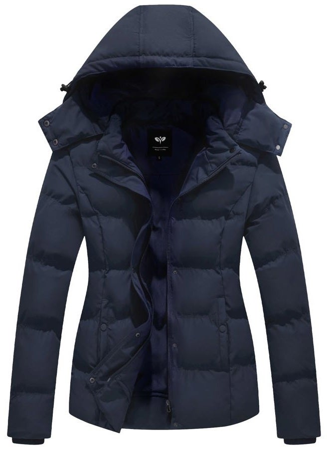 GGleaf Women's Hooded Warm Winter Coat Quilted Thicken Puffer Jacket with Removable Hood, Navy, L - Image 1
