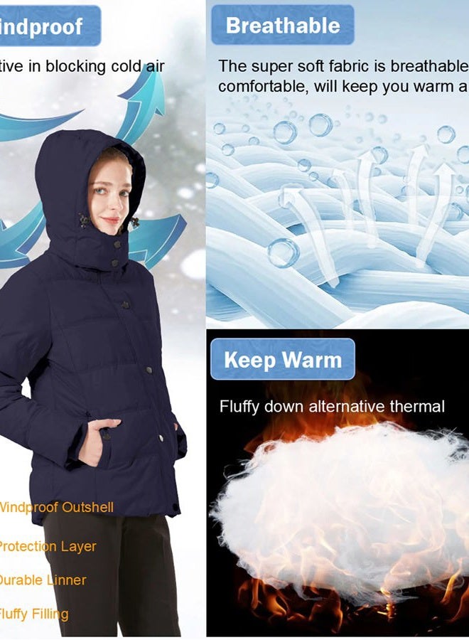GGleaf Women's Hooded Warm Winter Coat Quilted Thicken Puffer Jacket with Removable Hood, Navy, L - Image 3