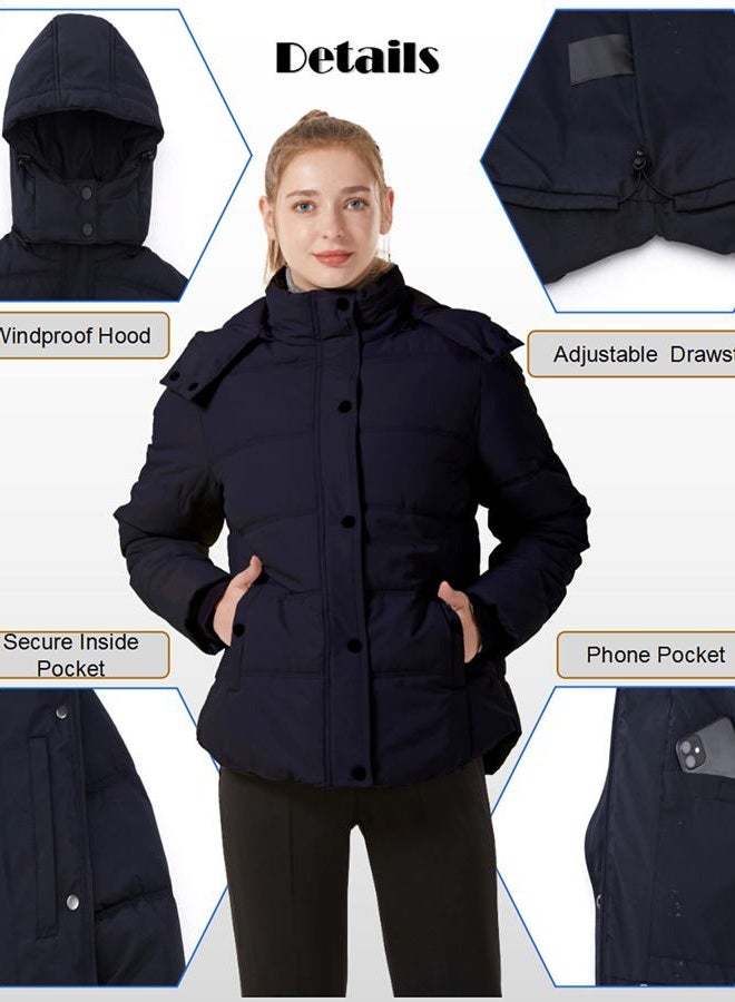 GGleaf Women's Hooded Warm Winter Coat Quilted Thicken Puffer Jacket with Removable Hood, Navy, L - Image 5