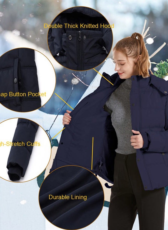 GGleaf Women's Hooded Warm Winter Coat Quilted Thicken Puffer Jacket with Removable Hood, Navy, L - Image 4
