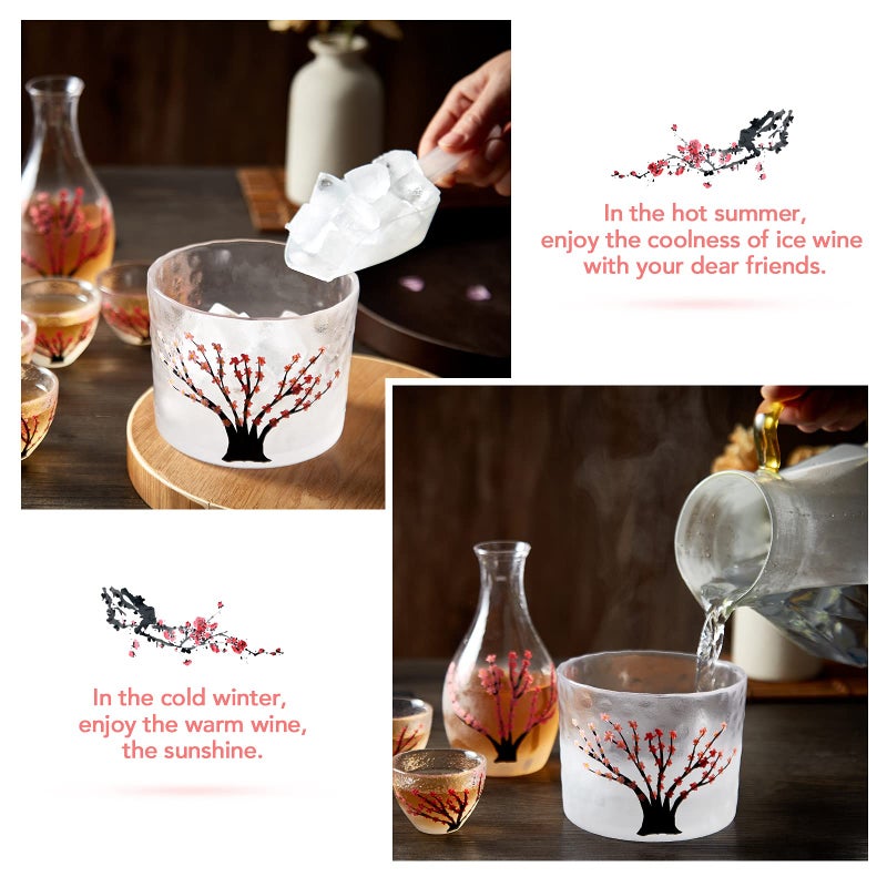 Dujust Japanese Sake Set For 4  Handcraft Pink Cherry Blossoms Design  1 Sake Bottle  1 Sake Tank And 4 Sake Cups  Cold/Warm/Hot Sake Carafe  Special Japanese Gifts Set - 6 Pcs - Image 4