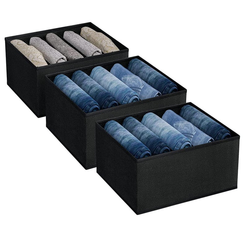 MBW Clothes Organiser for Wardrobe 7 Compartment Wardrobe Cupboard Organizer Black Pack of 3 - Image 1