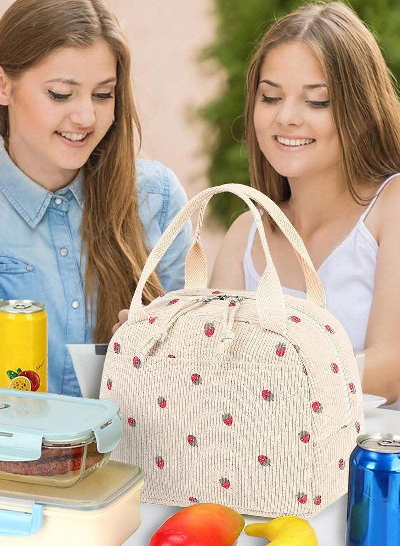 LENND Lunch Bag for Women Men Cute Corduroy Lunch Tote Bags Reusable Insulated Lunch Box Large Capacity Reusable Insulated Cooler for Work Picnic or Travel (Corduroy strawberry) - Image 4