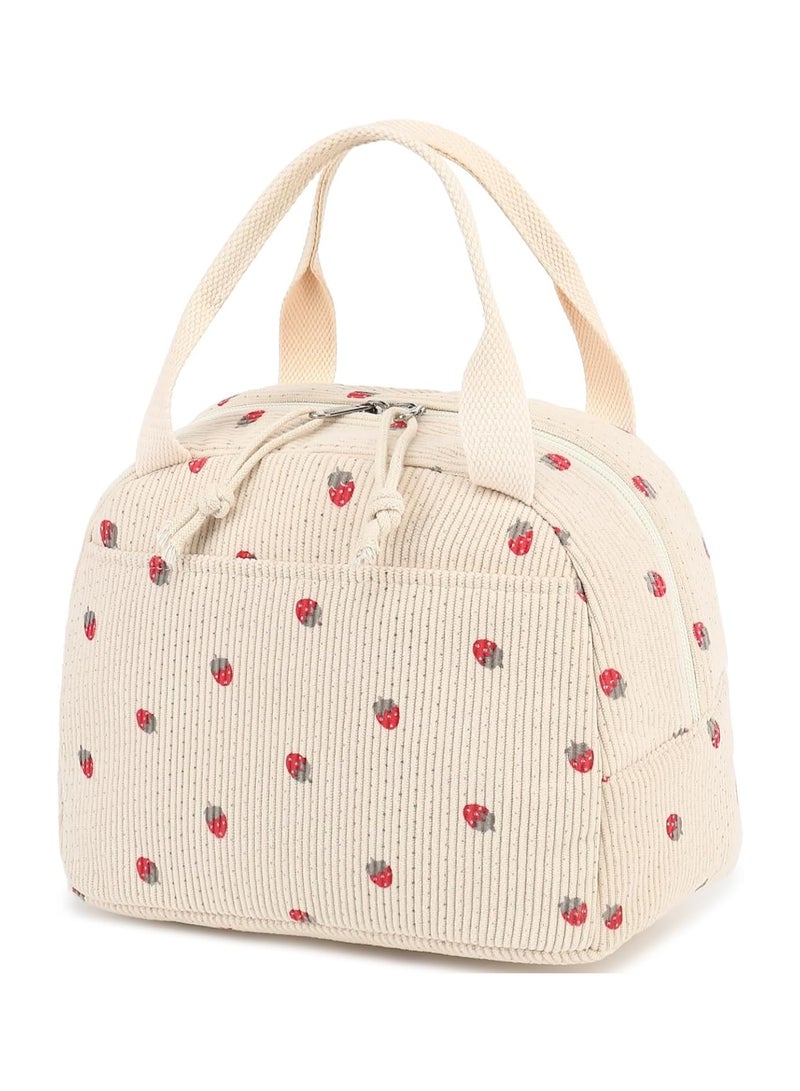 LENND Lunch Bag for Women Men Cute Corduroy Lunch Tote Bags Reusable Insulated Lunch Box Large Capacity Reusable Insulated Cooler for Work Picnic or Travel (Corduroy strawberry) - Image 1