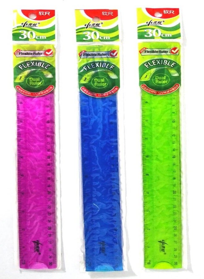 3 pieces - flexible ruler 30 cm, multi-colour - Image 1