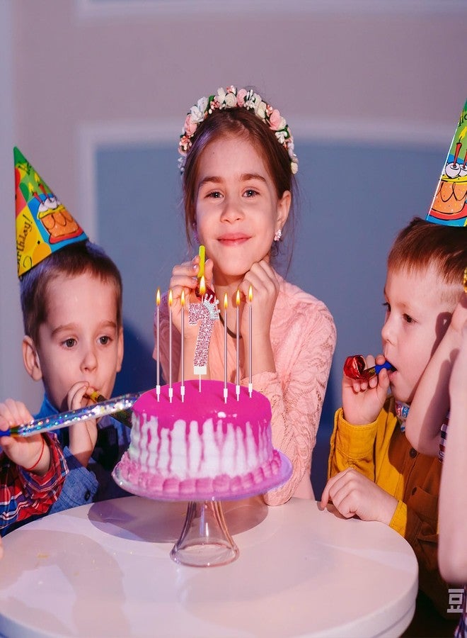 MTLEE Number 7 Candle for Birthday Cake Girl, Pink Crown Glitter 7th Candle Cake Topper with Sequins for Princess Party Decoration Favor Supplies - Image 5