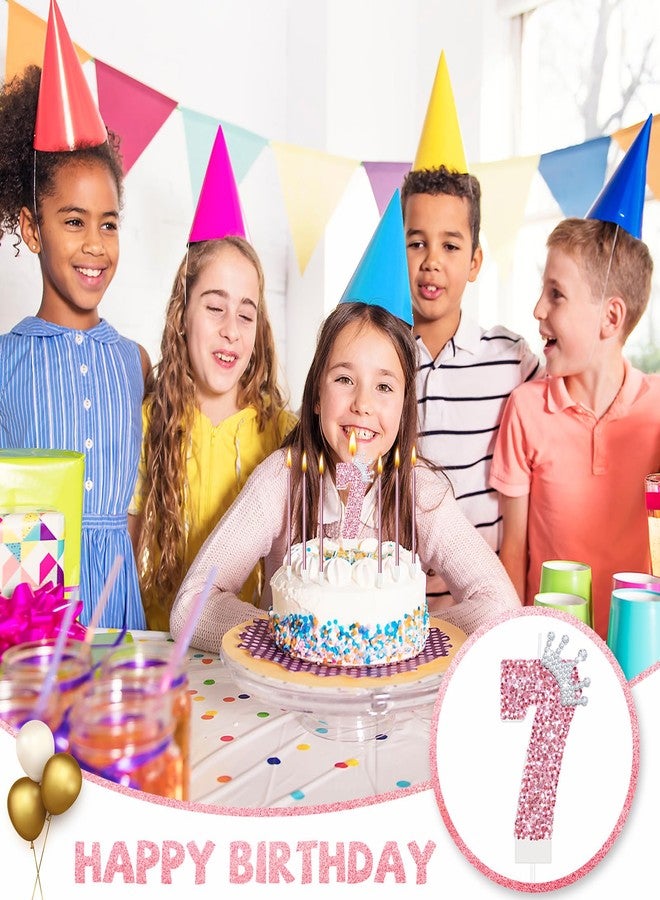 MTLEE Number 7 Candle for Birthday Cake Girl, Pink Crown Glitter 7th Candle Cake Topper with Sequins for Princess Party Decoration Favor Supplies - Image 3