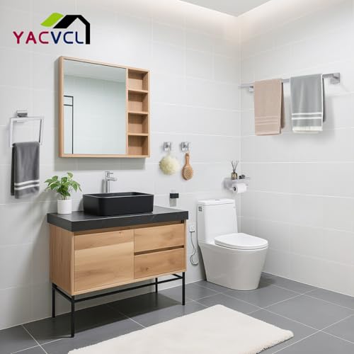 YACVCL 5-Pieces Brushed Nickel Bathroom Hardware Accessories Set Towel Bar Set Upgraded Toilet Paper Holder with Shelf Stainless Steel Wall-Mounted Bathroom Hardware Set 23.6 Inch - Image 2