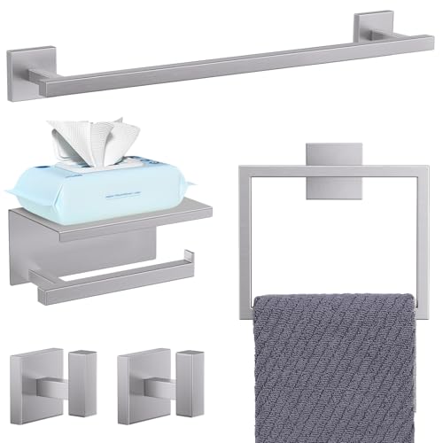 YACVCL 5-Pieces Brushed Nickel Bathroom Hardware Accessories Set Towel Bar Set Upgraded Toilet Paper Holder with Shelf Stainless Steel Wall-Mounted Bathroom Hardware Set 23.6 Inch - Image 1