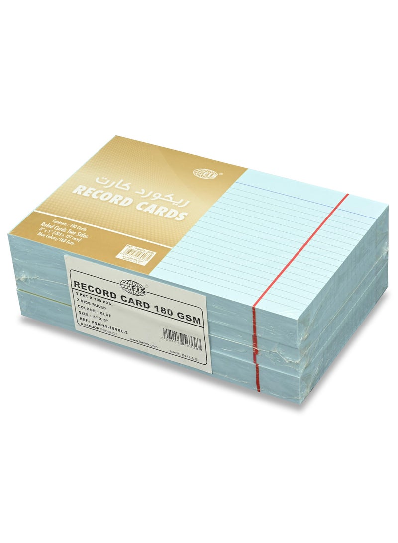 FIS® Ruled Record Cards or Index Cards, Size:8"x5" Inches (203x127mm), Two Sides Single Ruled, 180gsm, 100 Sheets Per Packet,Packet of 3 Pieces, Blue Color-FSIC85-180BL-3 - Image 3