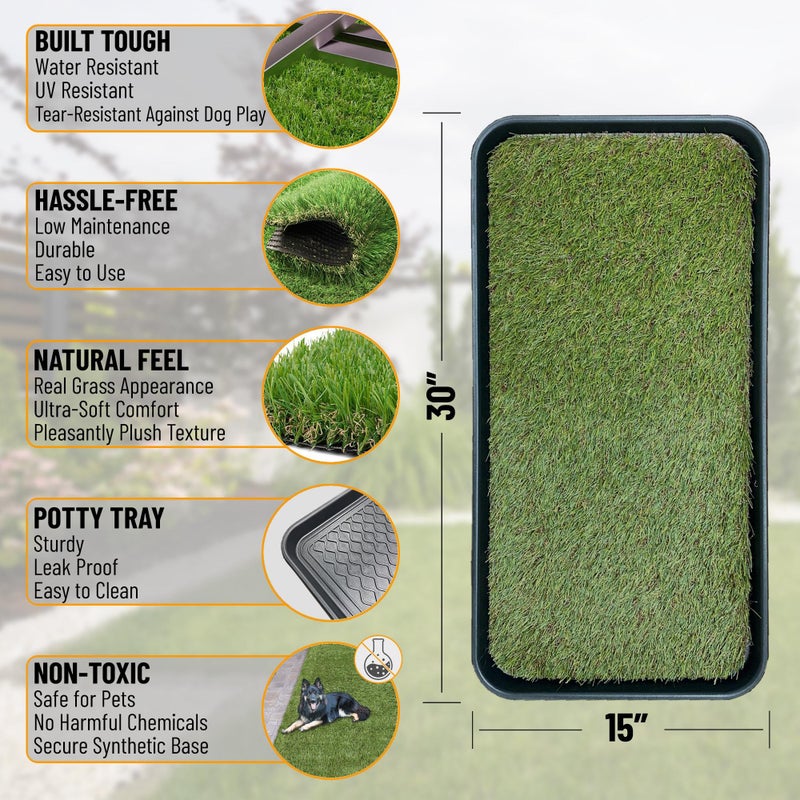 Ottomanson Artificial Grass Puppy Potty Training Pad with Tray, 15" x 30" Reusable Pee Pad for Small Pets and Dogs - Image 2