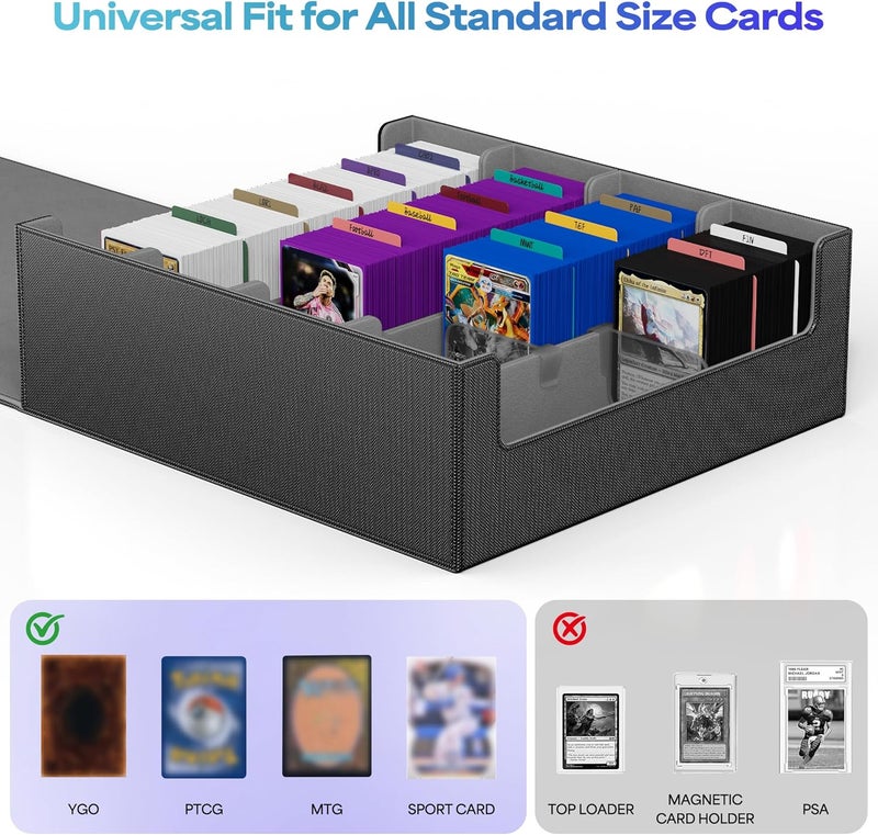 UAONO Card Storage Box for Trading Cards, 2400+ MTG Commander Deck Box With 24pcs Colorful Divider, Card Case Fits for Magic TCG PTCG Game Cards(Black&Gray) - Image 2