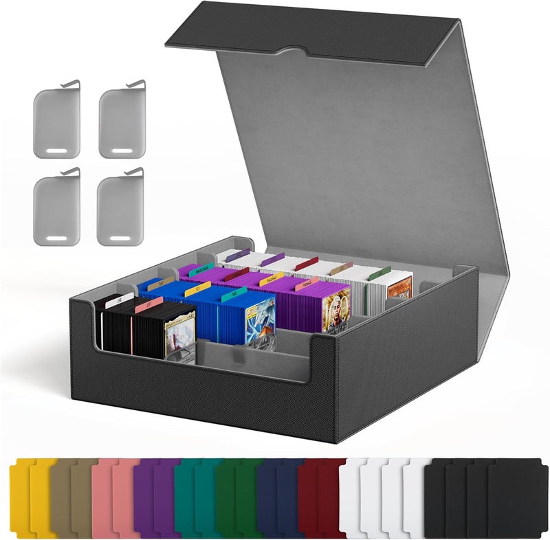 UAONO Card Storage Box for Trading Cards, 2400+ MTG Commander Deck Box With 24pcs Colorful Divider, Card Case Fits for Magic TCG PTCG Game Cards(Black&Gray) - Image 1