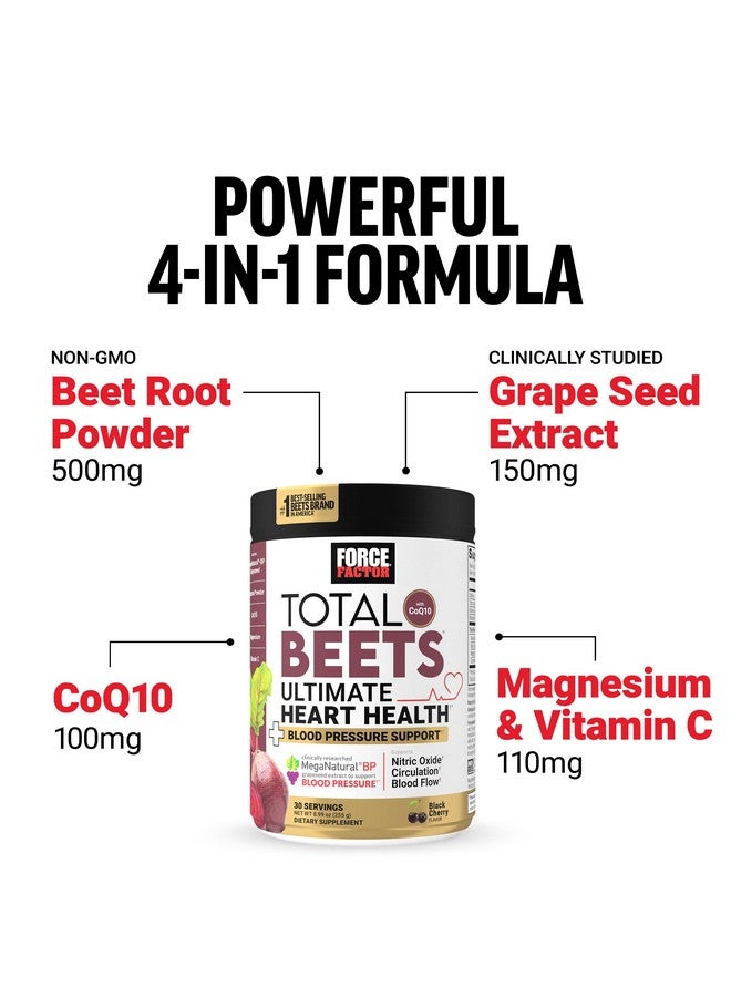 Force Factor Total Beets Ultimate Heart Health Blood Pressure Support with CoQ10, Beet Root Powder, Grape Seed Extract, Blood Pressure Supplement for Circulation & Blood Flow, Black Cherry, 30 Servings - Image 4