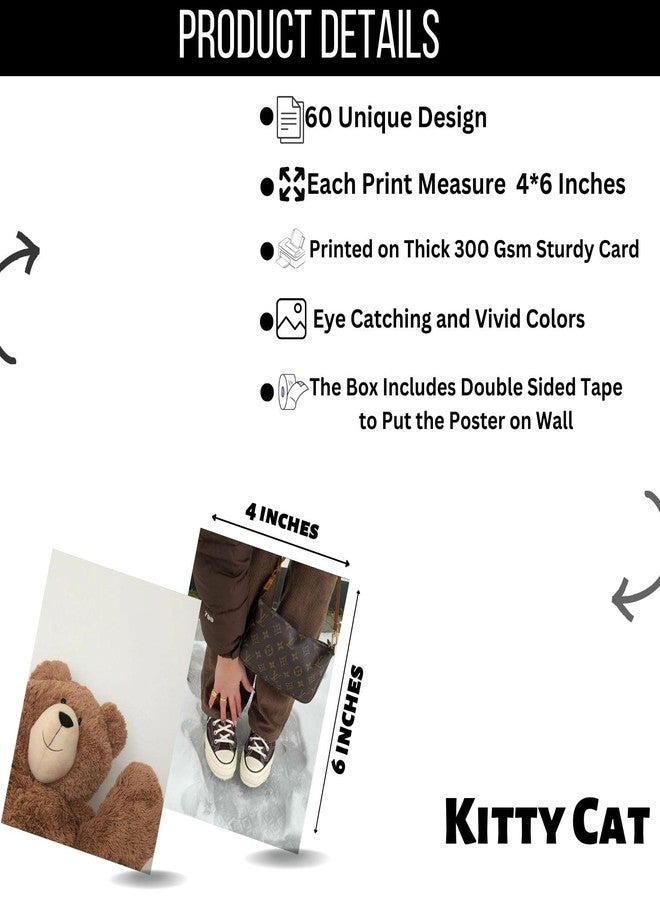 Kitty Cat® - Brown Aesthetic Wall Collage Kit for Room Decor || Set of 60 Aesthetic Posters | 300 GSM Water Resistant Paper | Size 4x6 Inch | Comes With Double Sided Tape (60) - Image 2