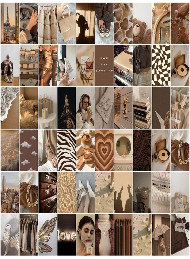 Kitty Cat® - Brown Aesthetic Wall Collage Kit for Room Decor || Set of 60 Aesthetic Posters | 300 GSM Water Resistant Paper | Size 4x6 Inch | Comes With Double Sided Tape (60) - Image 1