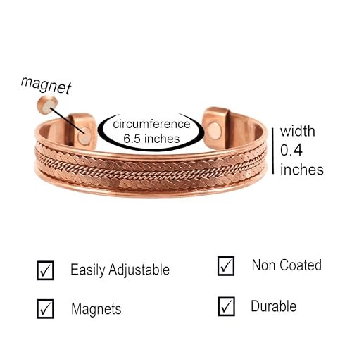 Touchstone Copper magnetic bracelet Tibetan style. Hand forged with solid and high gauge pure copper. Delicate brass inlay. - Image 3